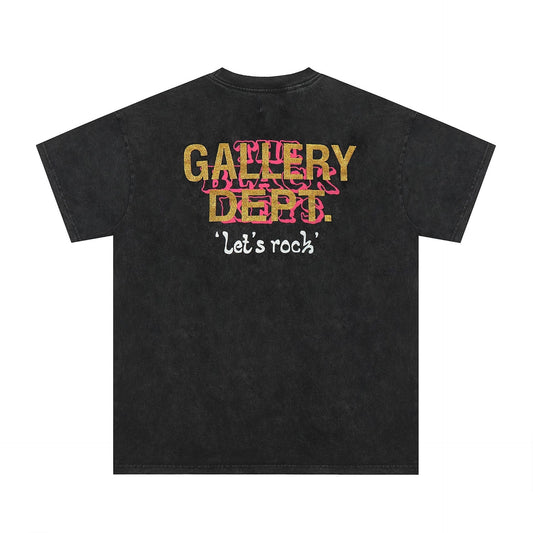 Gallery Dept T Shirts Dark Black Seat Printed Washed Distressed Short Sleeve
